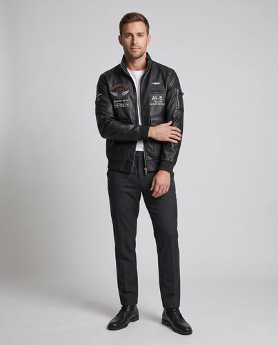 Herren Modische Kunstlederjacke mit Stickereien Echo Archiv