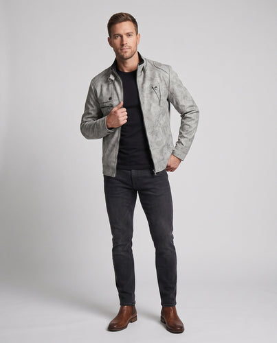 Herren Modische Lederjacke mit Stehkragen Echo Archiv