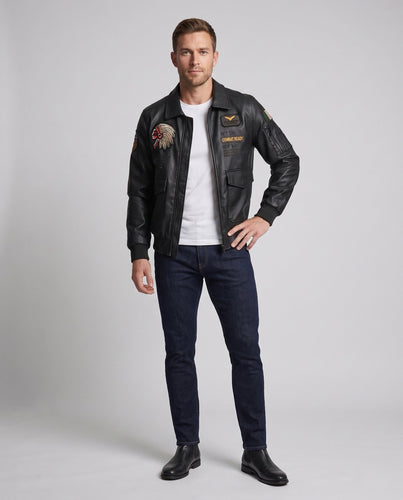 Herren Modische Lederjacke mit Stickereien Echo Archiv