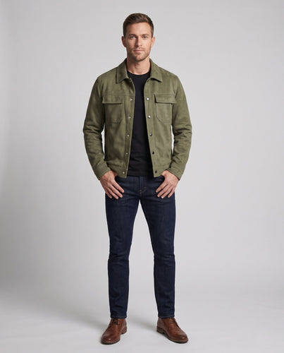 Herren Modische Wildlederjacke mit praktischen Taschen Echo Archiv