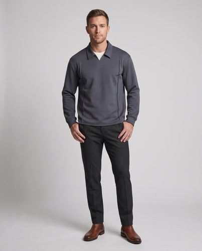 Herren Pullover-Sweatshirt mit Hemdkragen, V‑Ausschnitt und Ziernähten Echoarchiv
