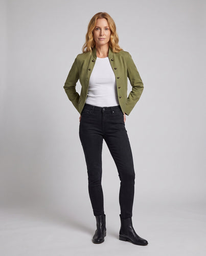 Damen Cropped Militärjacke mit Stehkragen, dekorativer doppelter Knopfleiste und Klapptaschen Echoarchiv