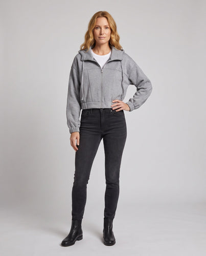 Damen Cropped Sweat-Kapuzenjacke mit elastischem Bund und Oversized-Ärmeln Echoarchiv