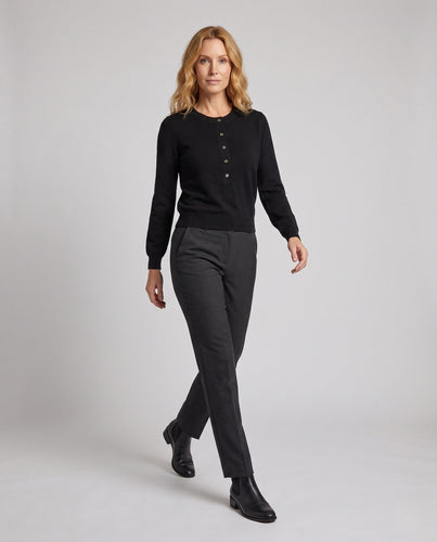 Damen Feinstrickpullover mit Henley‑Knopfleiste und Rippbündchen Echoarchiv
