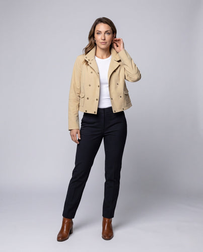 Frauen Kurzschnitt Utility Jacket mit Doppelt-Knöpfen und Stehkragen Echoarchiv