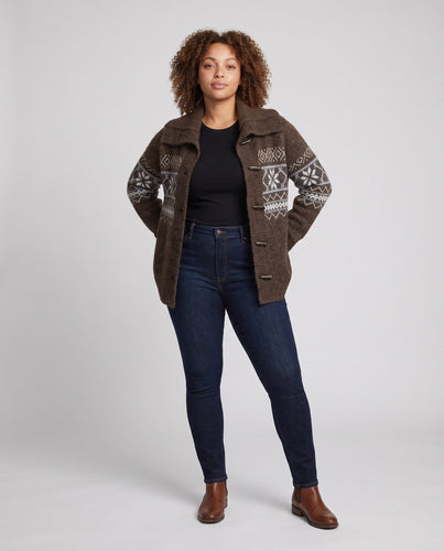 Damen Oversize Strick‑Mantel mit Norweger‑Muster und KnEchoarchivelverschlüssen Echoarchiv