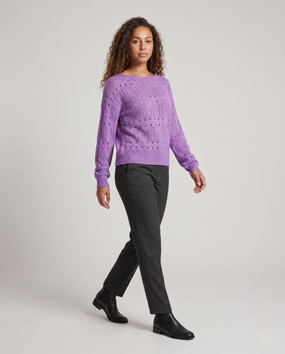 Damen Ajourstrick-Oversize-Pullover mit weitem Rundhalsausschnitt und flauschiger Haptik Echoarchiv