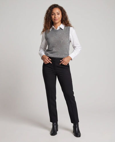 Damen Ärmellose Feinstrickweste mit Perlen- und Strass-Sonnenmotiv Echoarchiv