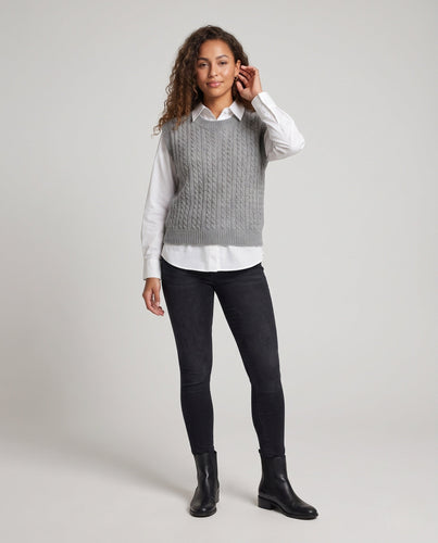 Damen Ärmellose Zopfstrick‑Weste im Mohair‑Look mit rundem Ausschnitt Echoarchiv