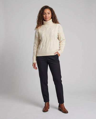 Damen Boxy‑Rollkragenpullover mit markantem Zopfmuster und geripptem Saum Echoarchiv