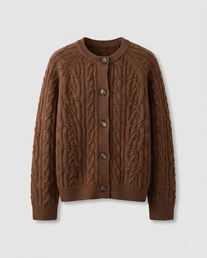 Damen Boxy-Zopfstrick-Cardigan mit Raglanärmeln und angoraähnlicher Haptik Echoarchiv