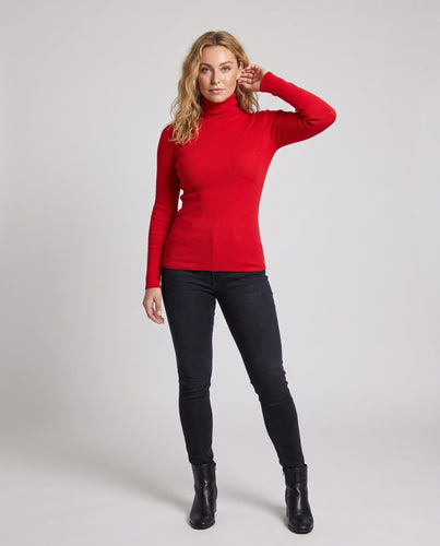 Damen Enganliegender Feinstrick-Rollkragenpullover mit feiner Rippenstruktur Echoarchiv