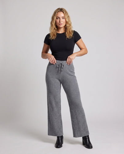 Damen Feine gerippte Lounge-Hose mit weitem Bein und Kordelzug Echoarchiv
