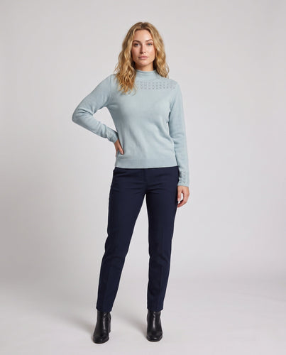 Damen Feiner Ajour-Mockneckpullover mit kastiger Silhouette Echoarchiv