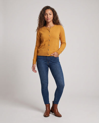 Damen Feiner Cashmere-Mix Rundhals-Cardigan mit Knopfleiste Echoarchiv