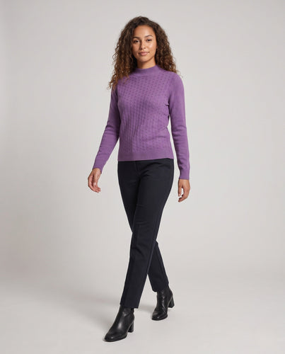 Damen Feiner Feinstrickpullover mit kurzem Stehkragen und Ajourstruktur Echoarchiv