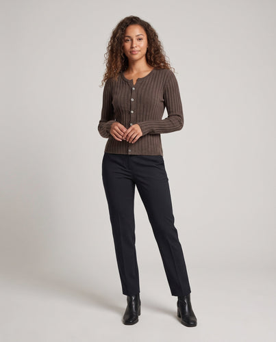 Damen Feiner gerippter Knopfcardigan mit kaschmirähnlicher Haptik und taillierter Silhouette Echoarchiv