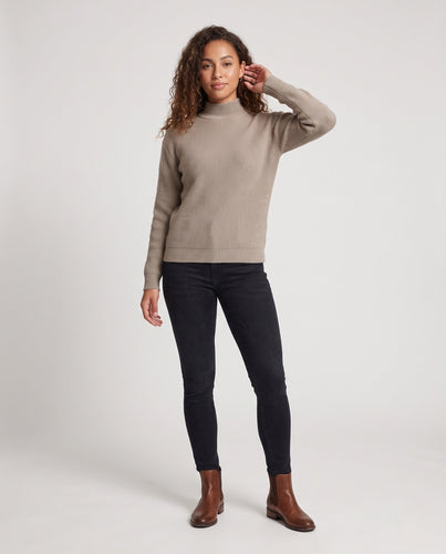 Damen Feiner gerippter Mockneck-Pullover mit leicht taillierter Silhouette Echoarchiv