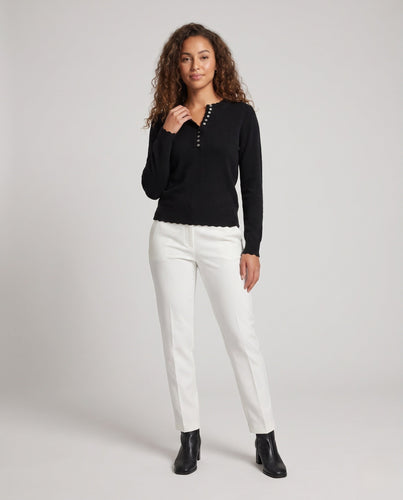 Damen Feiner Henley-Pullover mit Zierknopfleiste und dezenter Schlüssellochöffnung Echoarchiv