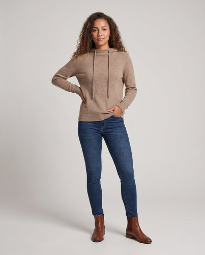 Damen Feiner Kapuzen‑Strickpullover im Kaschmir‑Look mit zartem Flor und gerippten Bündchen Echoarchiv