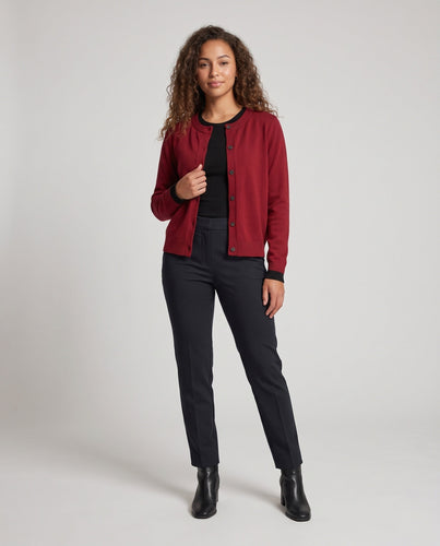 Damen Feiner Knopf-Cardigan mit Rundhals, Kontrast-Rippbündchen und kastiger Silhouette Echoarchiv