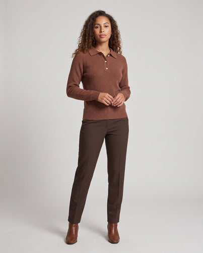 Damen Feiner Polokragen-Feinstrickpullover mit Knopfleiste und kaschmirähnlicher Haptik Echoarchiv