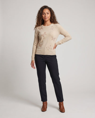 Damen Feiner Schmetterlingsapplikationspullover aus Mohair‑Mix Echoarchiv