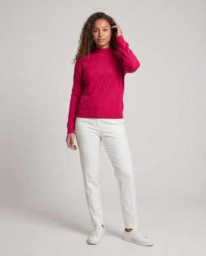 Damen Feiner Strickpullover mit geometrischer Ajourstruktur und schmalem Stehkragen Echoarchiv