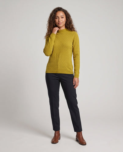 Damen Feiner Strickpullover mit Rautenmuster, kurzem Stehkragen und legerer Passform Echoarchiv