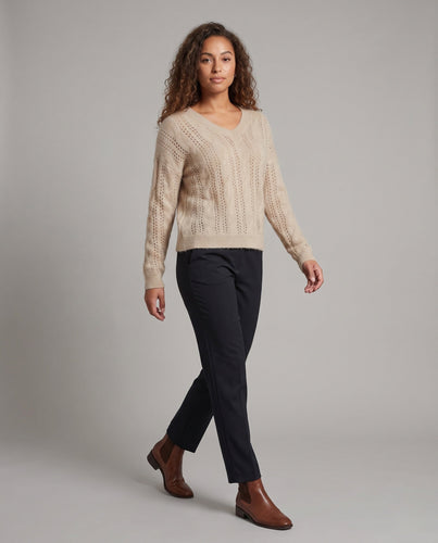 Damen Feiner V‑Ausschnitt-Feinstrickpullover mit Ajourmuster und legerer Oversize-Silhouette Echoarchiv