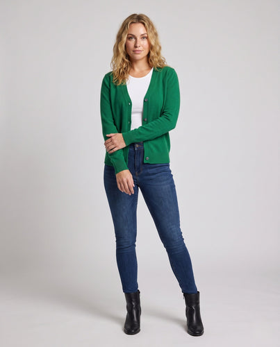 Damen Feiner V-Ausschnitt Strickcardigan mit Knopfleiste, langen Ärmeln und Kaschmir‑Mix Echoarchiv