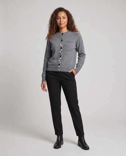 Damen Feinstrick-Cardigan mit bunter Knopfleiste und feinem Rippbund Echoarchiv