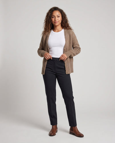 Damen Feinstrick-Cardigan mit strukturierter Wabenoptik, V‑Ausschnitt und gerippten Abschlüssen Echoarchiv