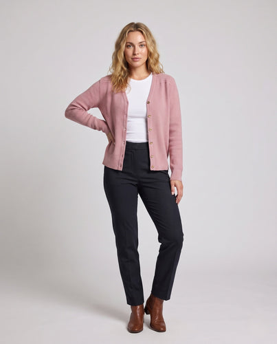 Damen Feinstrick-Cardigan mit V-Ausschnitt und goldenen Schmuckknöpfen Echoarchiv