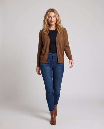 Damen Feinstrick-Cardigan mit V-Ausschnitt und Zierknopfleiste Echoarchiv