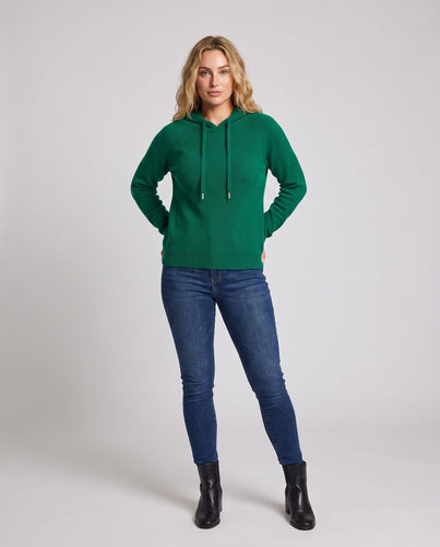 Damen Feinstrick-Kapuzenpullover mit kaschmirähnlicher Haptik und Zierkordeln Echoarchiv