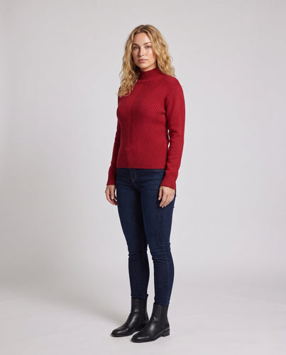 Damen Feinstrick-Mockneckpullover mit Chevron-Rippenstruktur Echoarchiv
