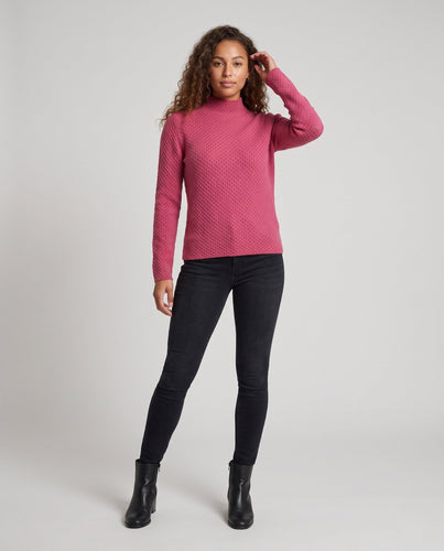 Damen Feinstrick-Pullover mit Wabenstruktur und kurzem Stehkragen Echoarchiv