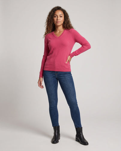 Damen Feinstrick V‑Ausschnittpullover in Kaschmir‑Optik mit schmaler Silhouette Echoarchiv