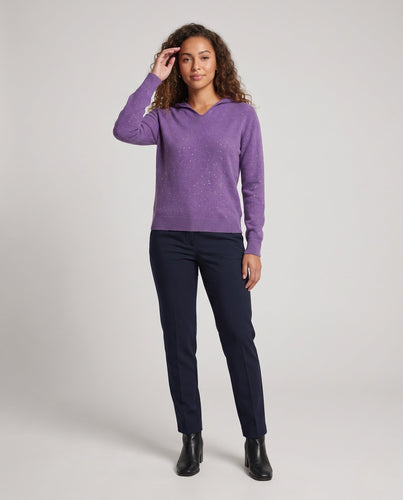 Damen Feinstrickpullover mit dezentem Glitzergarn, V‑Ausschnitt und geripptem Saum Echoarchiv