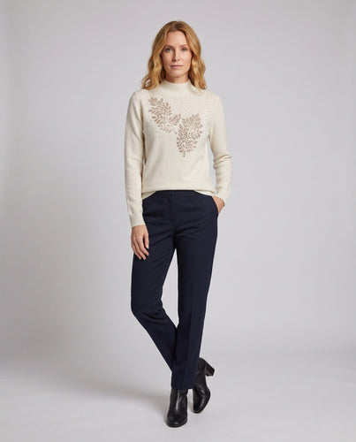 Damen Feinstrickpullover mit Edelsteinblatt-Design und Stehkragen Echoarchiv