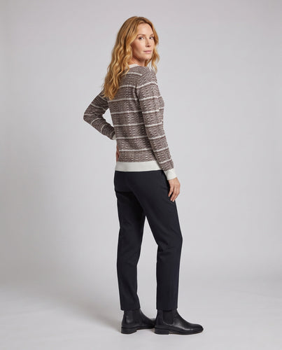 Damen Feinstrickpullover mit strukturiertem Karomuster und kontrastierenden Bündchen Echoarchiv
