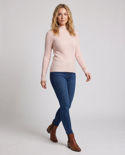 Damen Figurbetonter Rippenstrick-Pullover mit kurzem Stehkragen und elastischem Sitz Echoarchiv