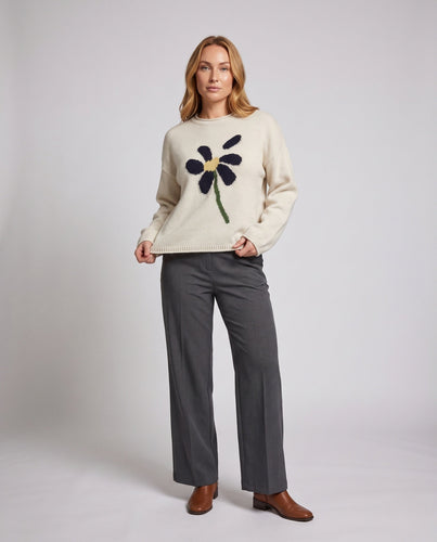 Damen Flauschiger Feinstrickpullover mit GänsEchoarchivlümchen‑Jacquard und kastiger Silhouette Echoarchiv