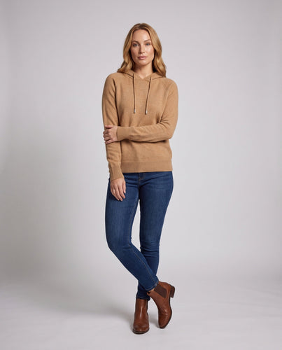 Damen Flauschiger Kapuzenpullover aus Mohair‑Mix mit Raglanärmeln Echoarchiv