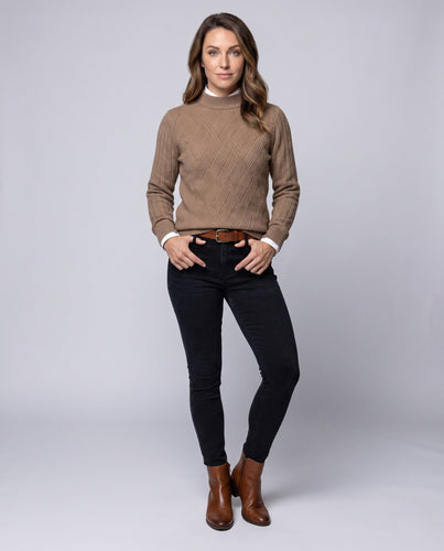 Damen Flauschiger Stehkragenpullover im Mohair‑Look mit diagonaler Rautenstruktur Echoarchiv