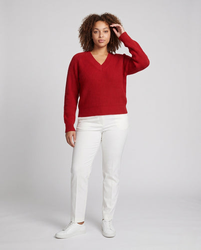 Damen flauschiger V-Ausschnitt Pullover im Mohair-Look mit gerippten Bündchen Echoarchiv