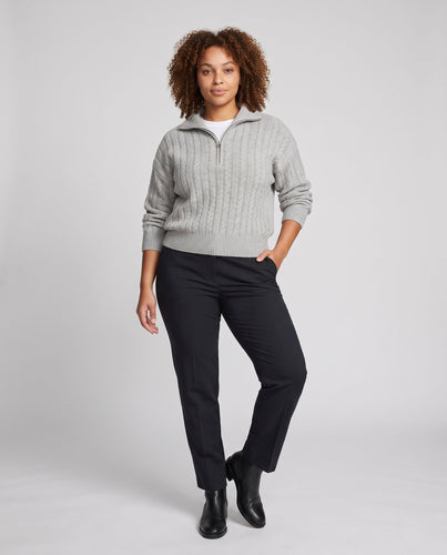 Damen Geflochtener Halbzip-Zopfstrickpullover mit Stehkragen Echoarchiv