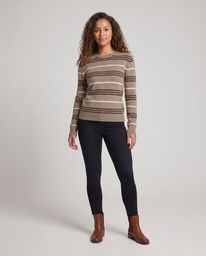 Damen Gestreifter Feinstrick‑Pullover mit Rundhalsausschnitt, flauschiger Mohair‑Optik und figurumspielender Silhouette Echoarchiv