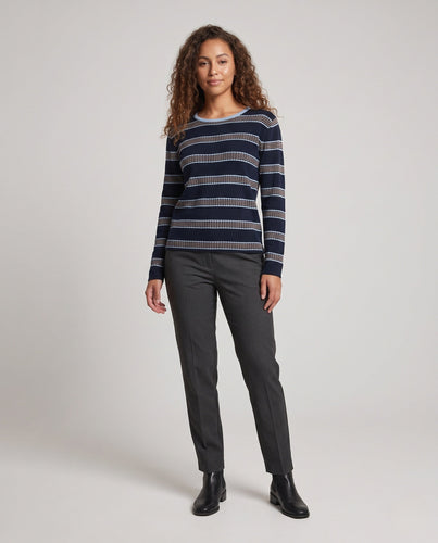 Damen Gestreifter Feinstrickpullover kastige Kurzform mit strukturierter Streifenoptik Echoarchiv